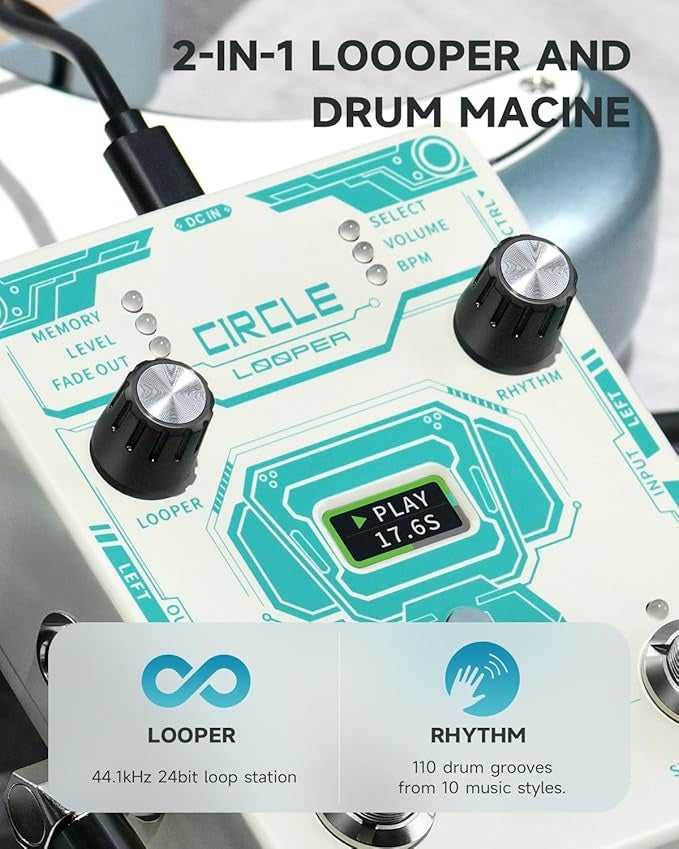 2-in-1 Stereo Looper & Drum Machine Pedal | 160 Mins Recording | 110 Grooves